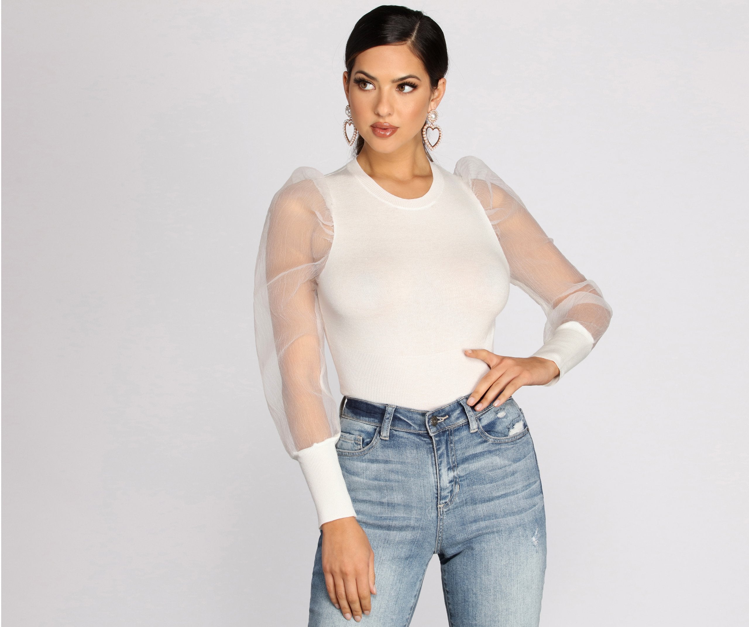 PLACEHOLDER - Sheer And Chic Sweater Crop Top