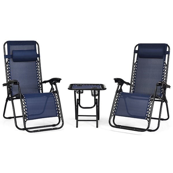 3 PCS Zero Gravity Chair Folding Lounge Table Chair Set - Overstock - 31836184