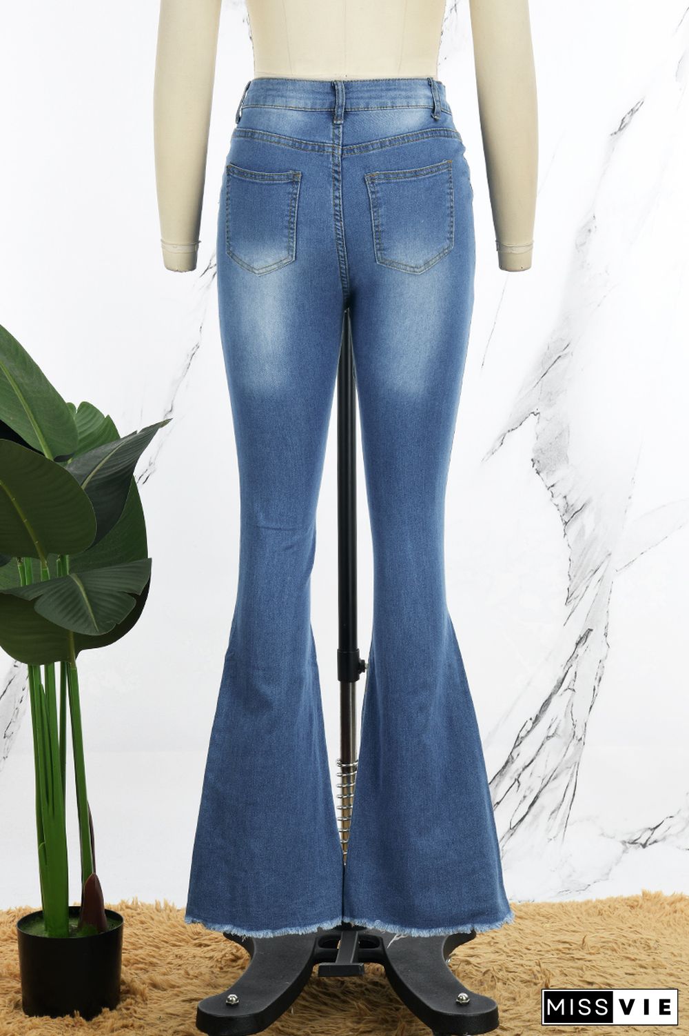 Fashion Casual Solid Ripped High Waist Regular Denim Jeans