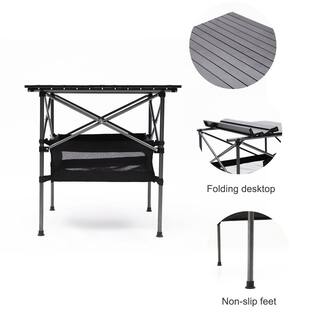 Tunearary 27.56 in. x 27.56 in. x 27.56 in. Aluminum Folding Outdoor Picnic Table with Carrying Bag for Camping Picnics Beach T241HZ2756