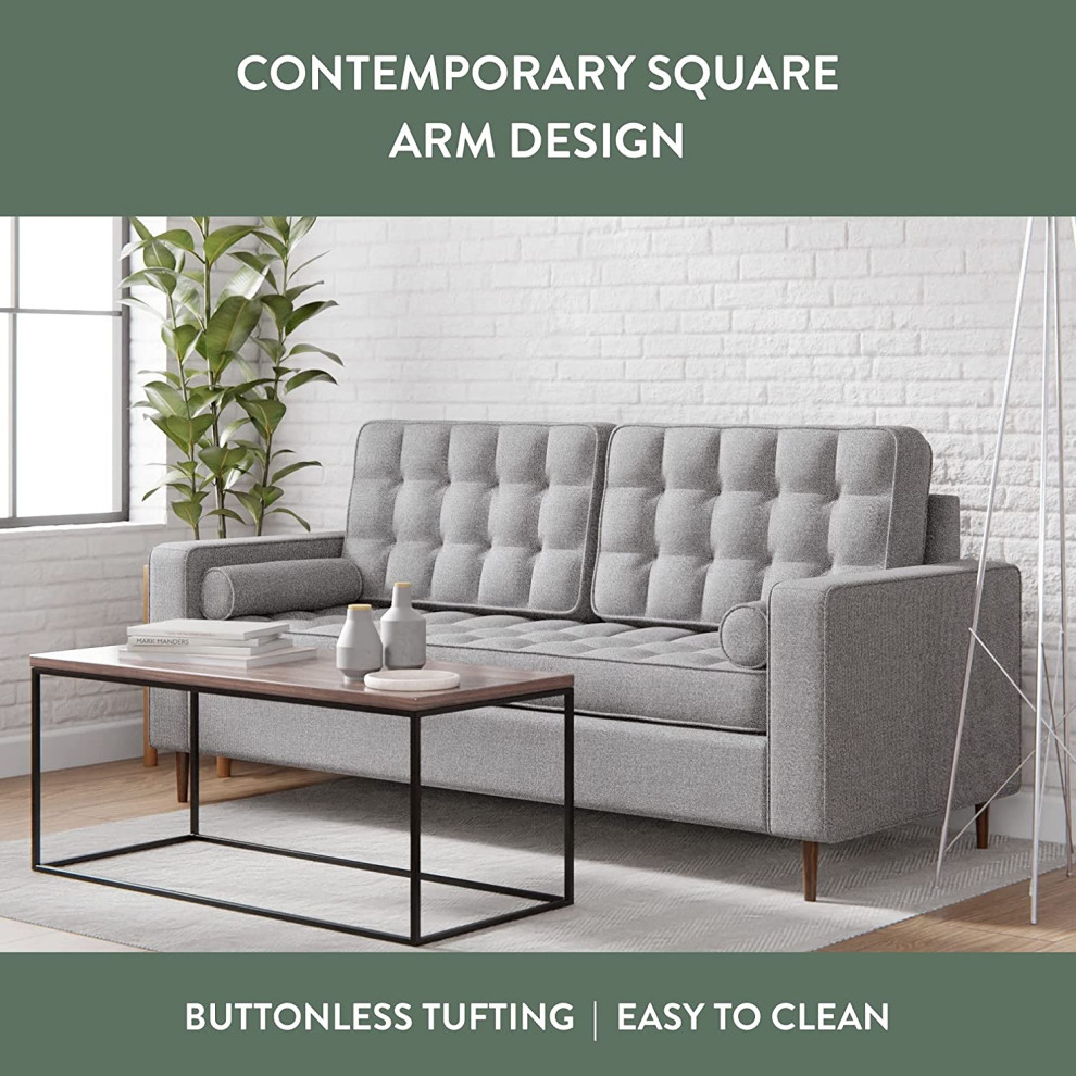 Modern Loveseat  Light Grey Tufted Upholstery With Removable Back Cushions   Midcentury   Loveseats   by Decorn  Houzz