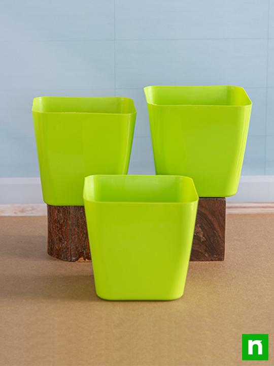 6.7 inch (17 cm) Square Plastic Planter with Rounded Edges (Green) (set of 3)