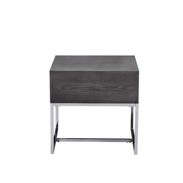 Aoolive Wooden End Table with 1 Drawer in Gray Oak and Chrome