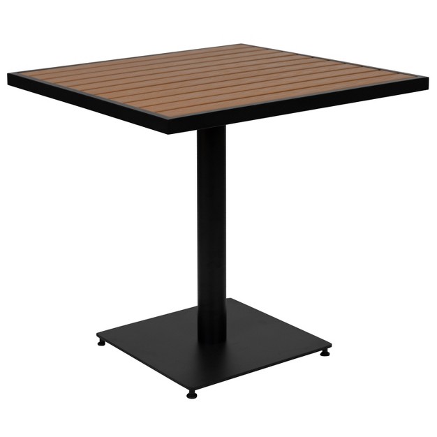 Emma And Oliver Outdoor Faux Teak Dining Table With Poly Slats Square Patio Table