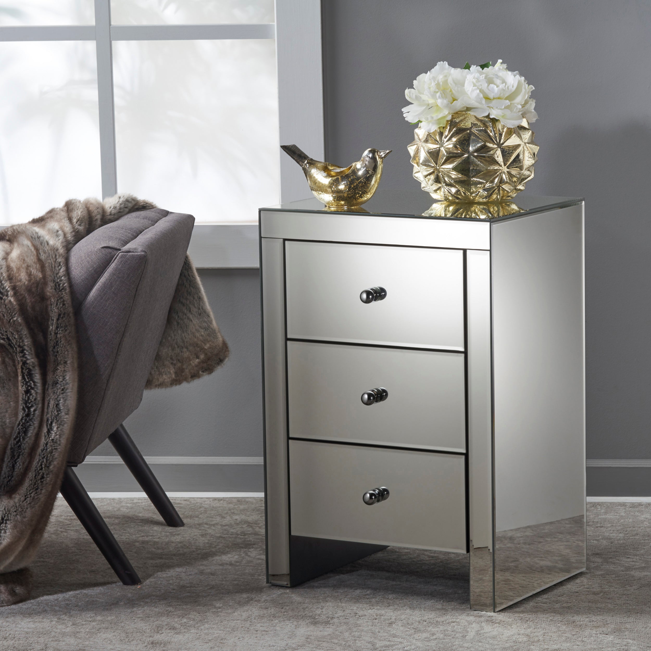 Fiona Classic Mirror Finished 3 Drawer Side Table