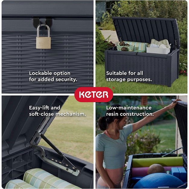 Keter Borneo 110 gallon Multipurpose Resin Deck Storage Bin Organizing Rattan Wicker Container