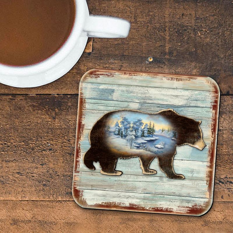 Bear Wooden Cork Coasters Gift Set of 4 by Nature Wonders