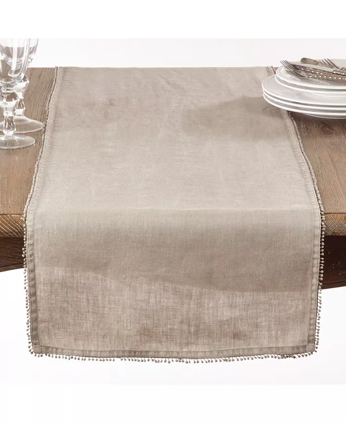 Saro Lifestyle Pom Pom Design Linen Dining Room Table Runner