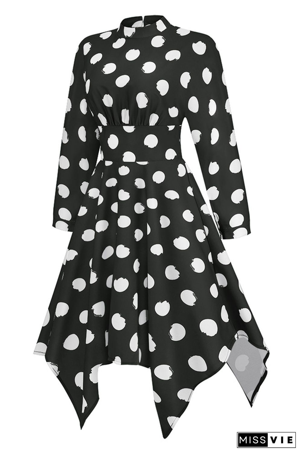 Long Sleeve High Waist Polka Dot Dress