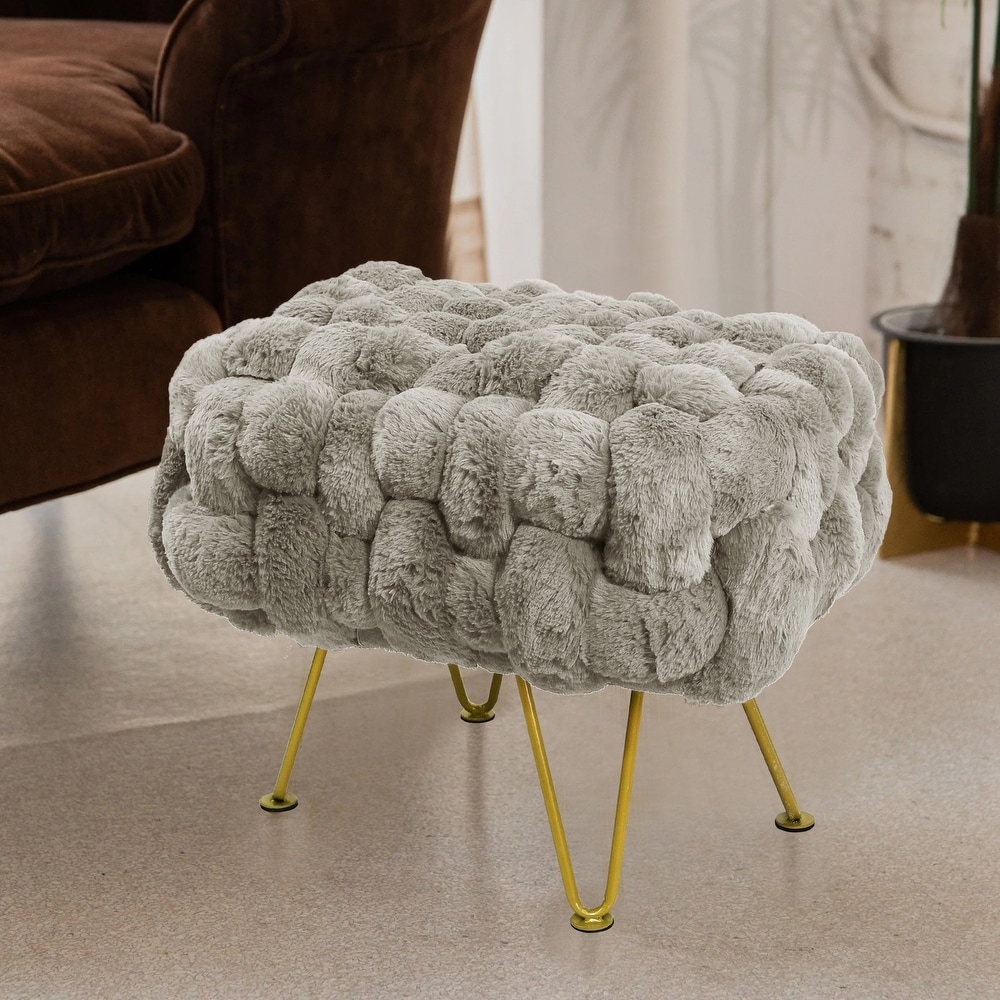 Soft Fauxfur Pouf Stool Ottoman Fuzzy Entryway Bench Seat 27\