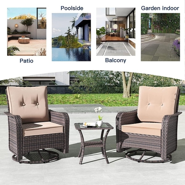 Kullavik 3 Pieces Patio Furniture Set，Outdoor Swivel Rocking Chairs