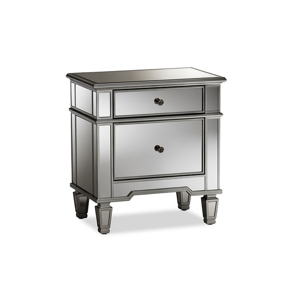 Hollywood Glamour Style Mirrored 2-Drawer Nightstand