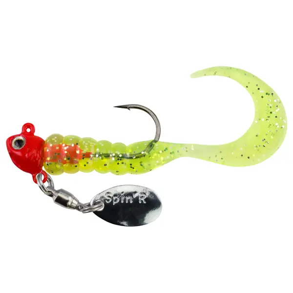 Johnson 1/8 oz Crappie Buster Spin'R Grub Flo Red Head Chartreuse Fleck Body