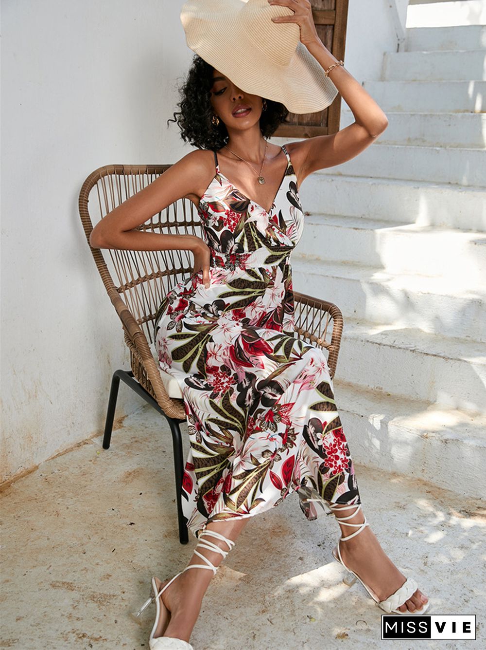 Summer Printed Waist-length Suspender Dress