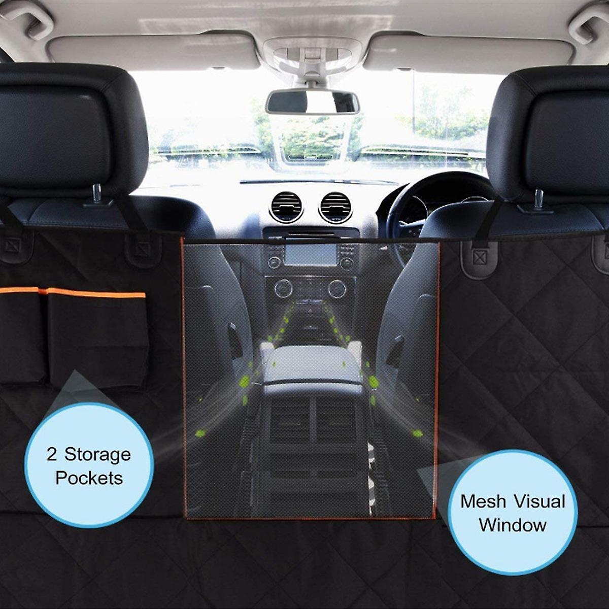 Non-slip Waterproof Dog Car Back Seat Cover Scratch Proof Pet Protector Hammock With Mesh Window And 2 Storage Bags