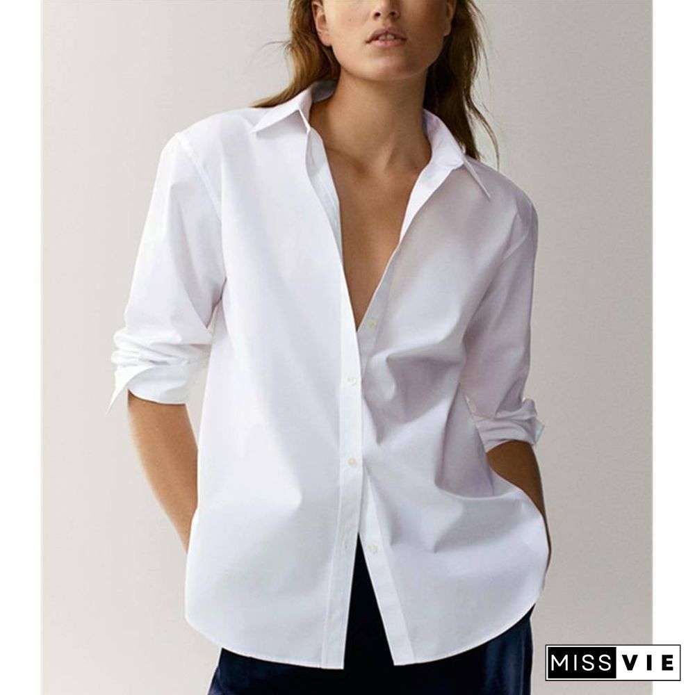 Withered England Style Office Lady Simple Fashion Poplin Solid White Blouse Women Blusas Mujer De Moda Shirt Women Tops