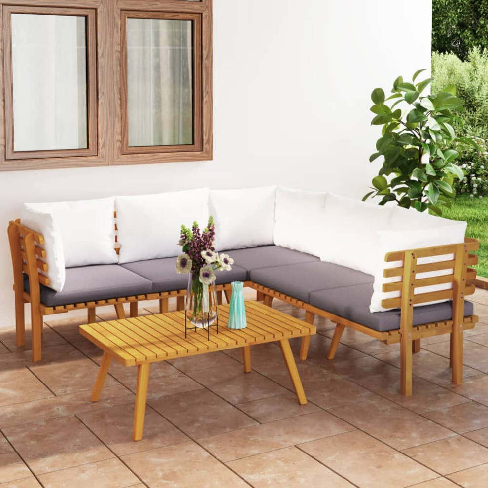 vidaXL Patio Sofa Set Sectional Sofa Patio Furniture 9 Piece Solid Wood Acacia   Midcentury   Outdoor Lounge Sets   by vidaXL LLC  Houzz