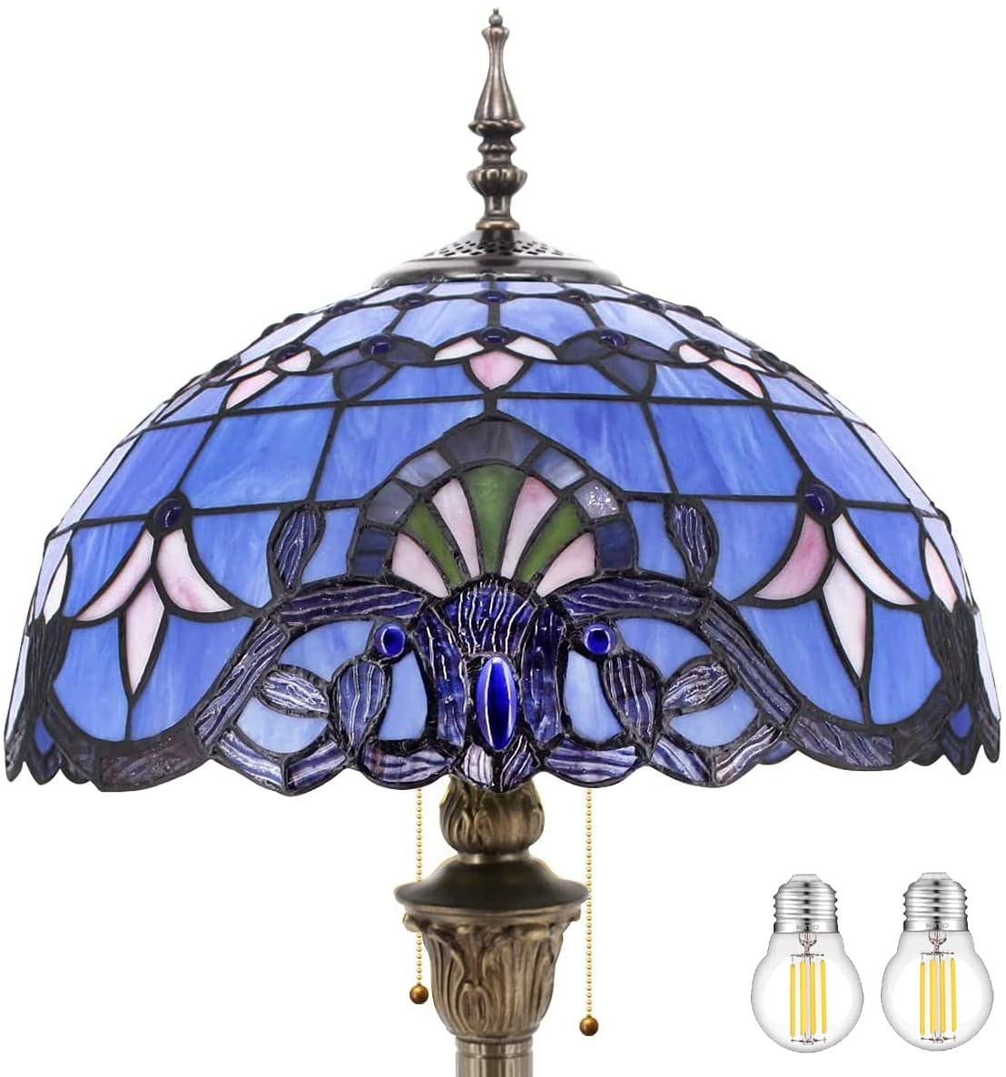 BBNBDMZ Tiffany Floor Lamp Blue Purple Baroque Stained Glass Standing Reading Light 16X16X64 Inches Antique Pole Corner Lamp Decor Bedroom Living Room  Office S003C Series