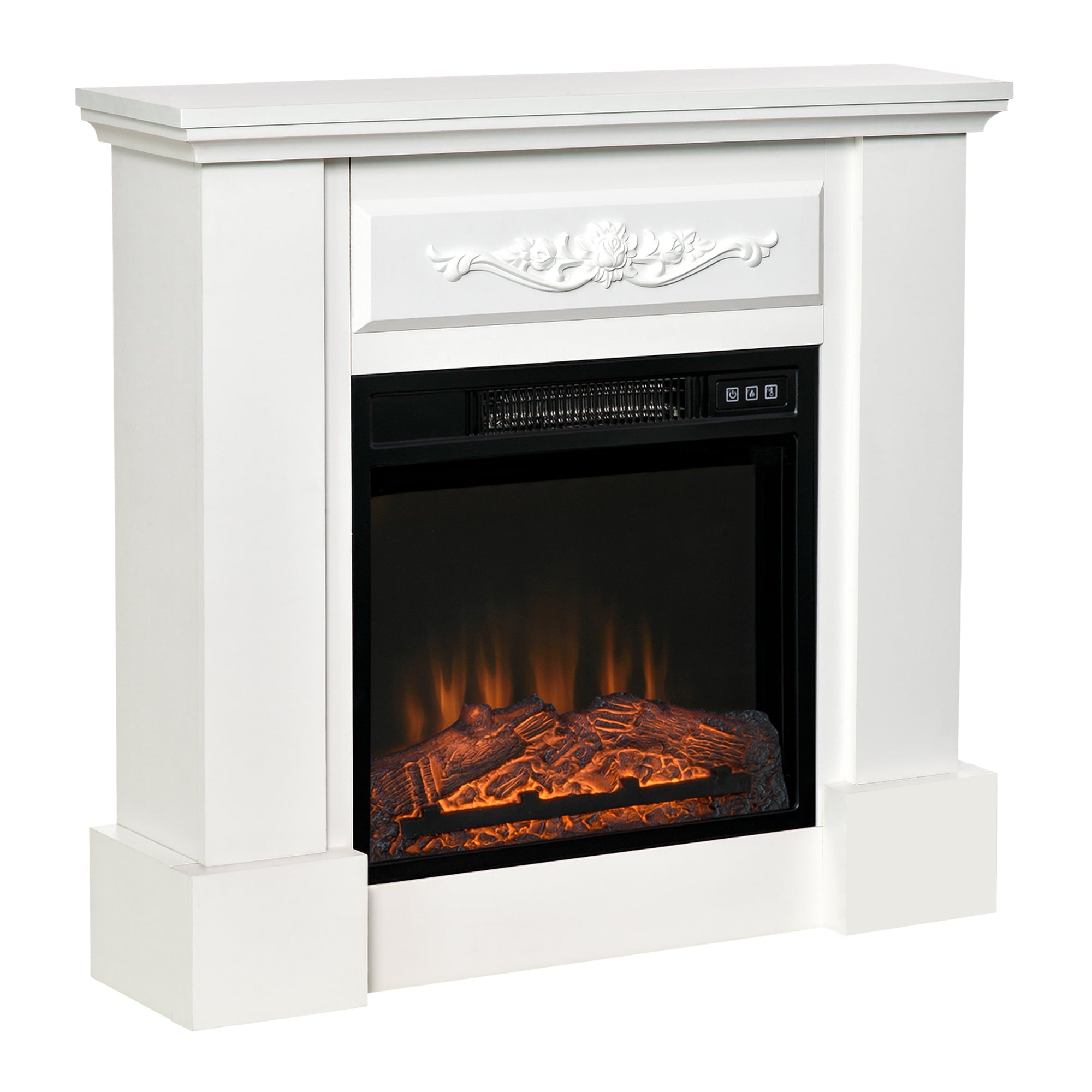 HOMCOM Electric Fireplace with Mantel, Freestanding Heater Corner Firebox with Log Hearth and Remote Control, 1400W, White