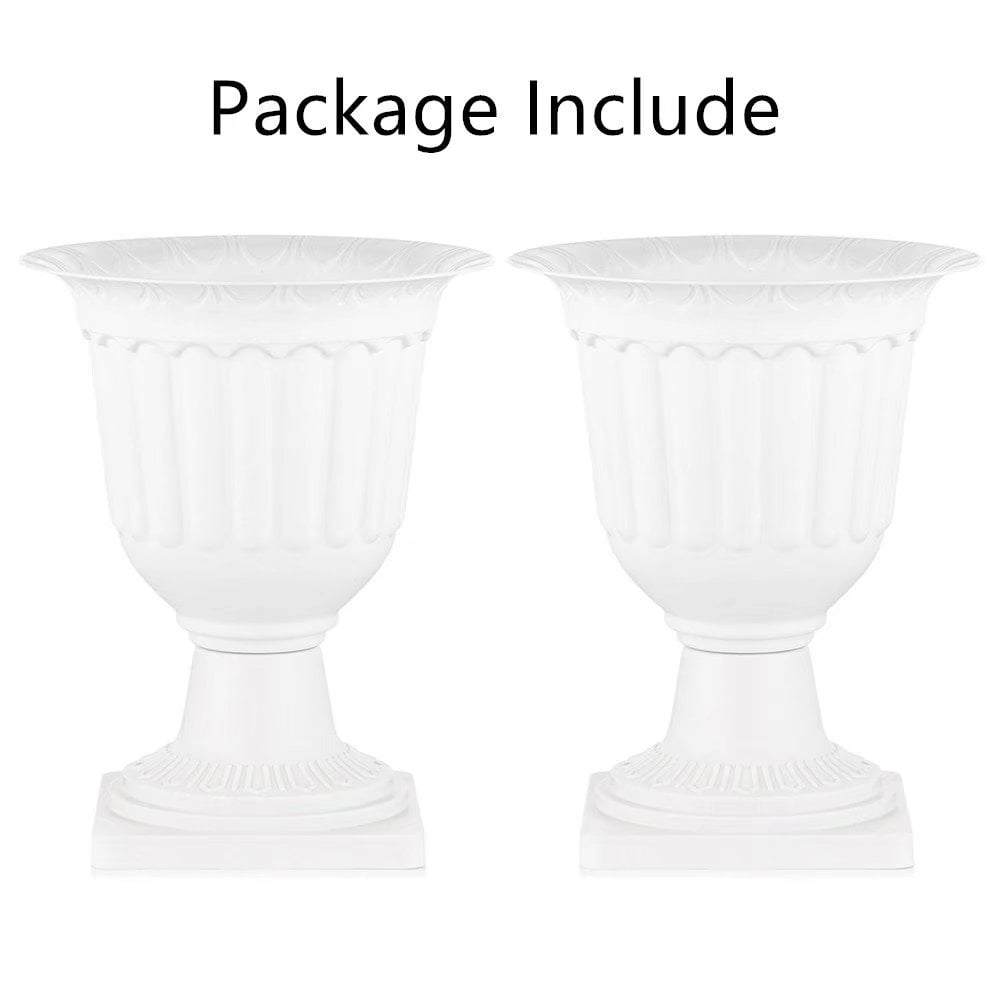 Plastic Urn Planter 13.8 inch White Pedestal Planters Set of 2