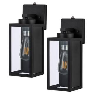 C Cattleya 1-Light Matte Black Dusk to Dawn Hardwired Outdoor Wall Lantern Sconce with Clear Tempered Glass (2-Pack) CA2240-2W