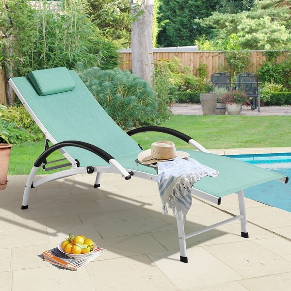 Crestlive Outdoor Adjustable Reclining Chaise Lounge Chair with Arms and Headrest，Aluminum or Steel Frame Options