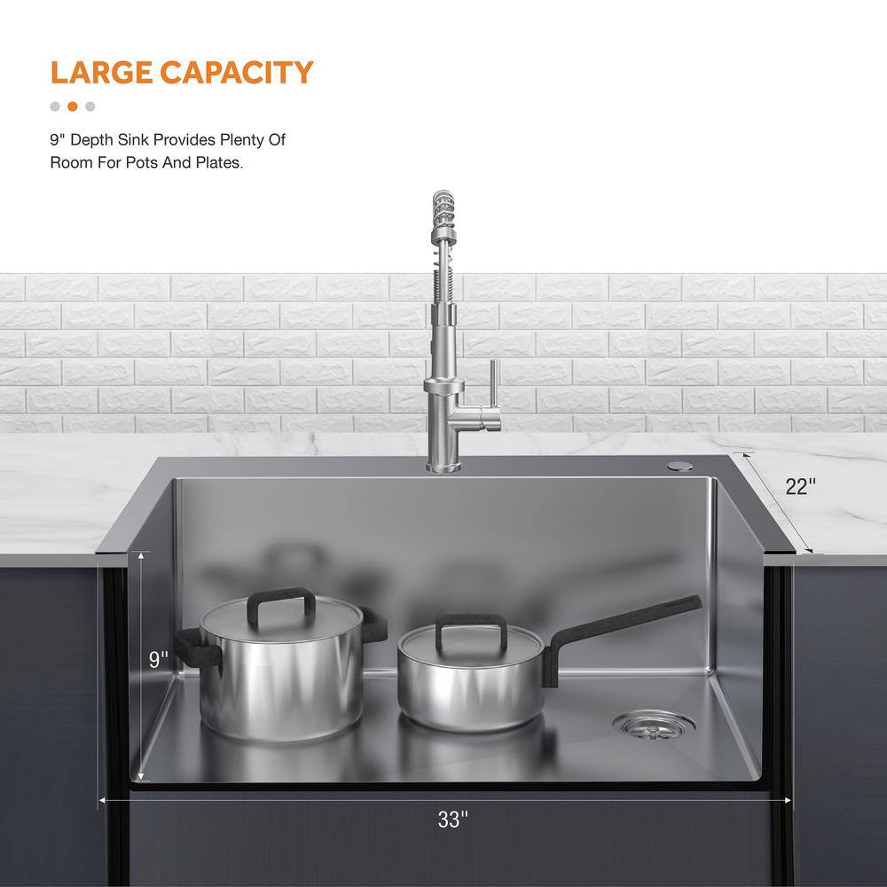 Glacier Bay Tight Radius Drop-InUndermount 18G Stainless Steel 33 in. Single Bowl Kitchen Sink with Accessories VDR3322A1ACC