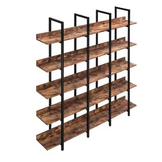 Tatahance Industrial Style 70.9 in. Wide Brown Finish 5 Shelf Open Bookcase with Black Metal Frame WF286176AAT-Z