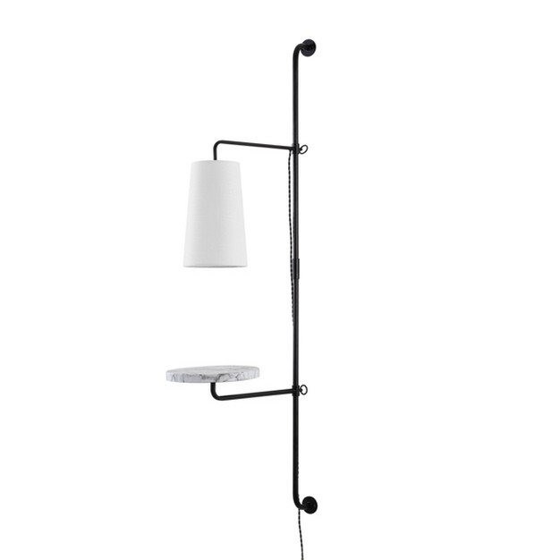 1 light Andre Contemporary Iron Plug in With Adjustable White Marble Table Led Sconce Black Jonathan Y