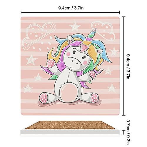 Colourlife Square Drink Coasters 1 Pcs Cute Teddy Unicorn Absorbent Ceramic Coffee Coasters For Drinks With Cork Base Housewarming Gift For Home Decor