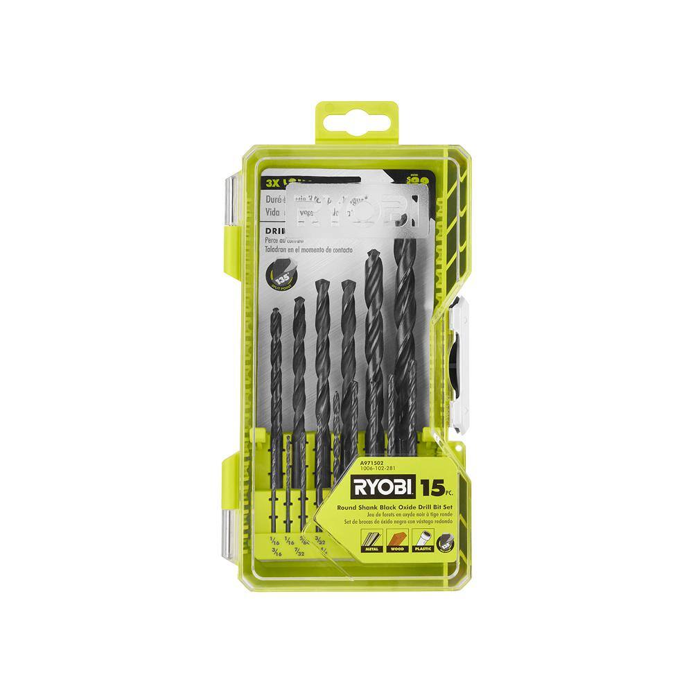 RYOBI Black Oxide Round Shank Drill Bit Set (15-Piece) A971502