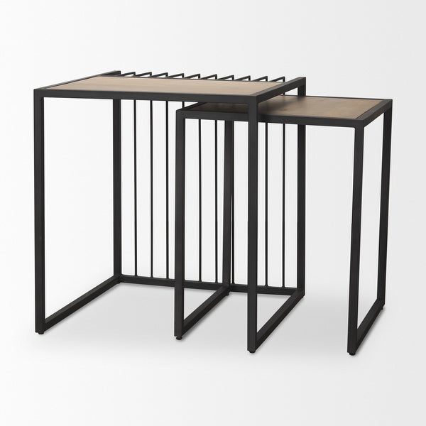 Miles Black Metal w/ Light Brown Solid Wood Nesting End Tables