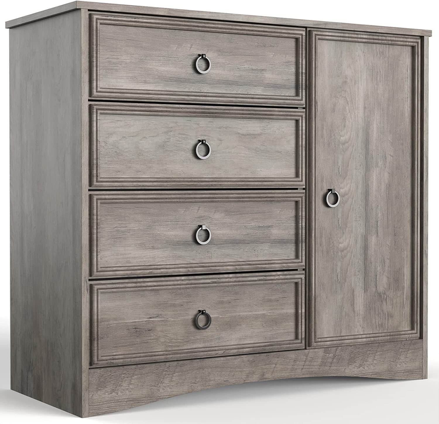 LGHM 4 Drawer Dresser W/ Door Cabinet for Bedroom, Chest of Drawers Storage Organizer Gray