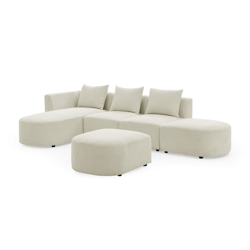 Modular Sectional Sofa  4 Seat Sofa Loop Yarn Fabric L Shaped Couch with Left/Right Chaise and Ottoman for Living Room Bedroom