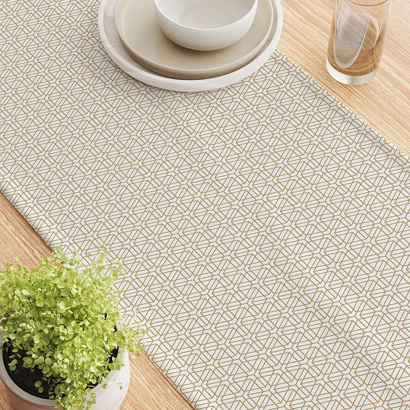 Table Runner， 100% Polyester， 12x72， Geometric Golden Design