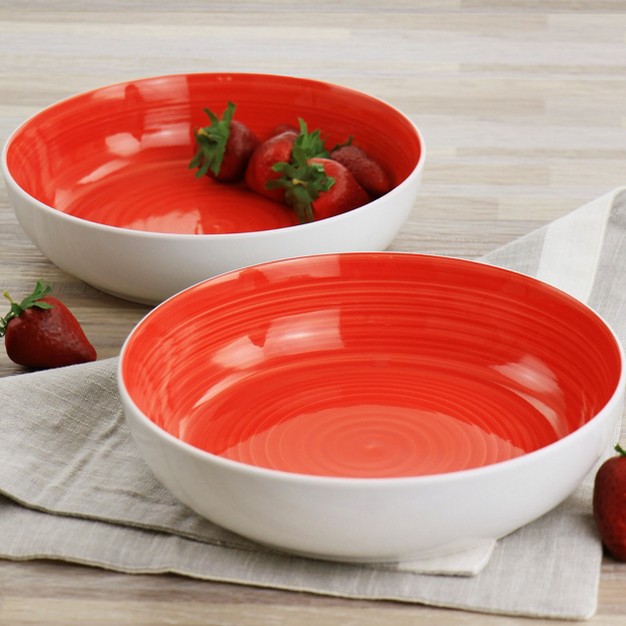 Gibson Home Crenshaw 8 5 Inch 2 Piece Stoneware Dinner Bowl Set In Red And White