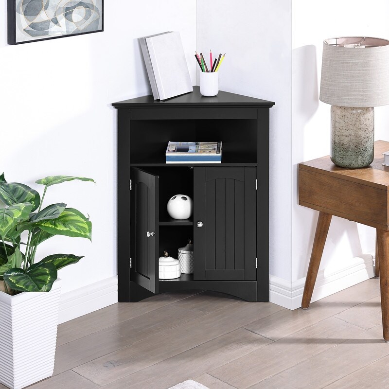 Bathroom Floor Corner Cabinet with Doors and Shelves  Kitchen  Living Room Free Standing Storage Cabinet for Bathroom