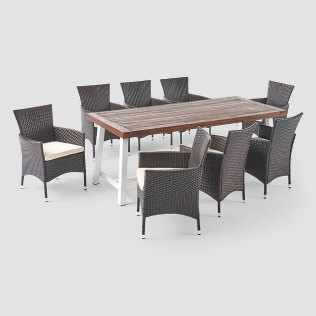 Flamingo 9pc Wood And Wicker Dining Set Dark Brown multibrown beige Christopher Knight Home