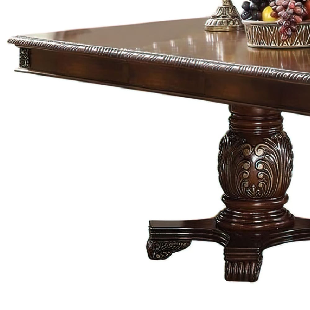 Loki 66 96 Inch Carved Dining Table  Espresso Brown Wood  Extension Leaves