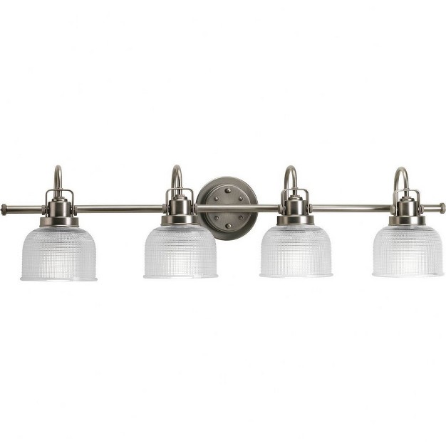 Progress Lighting Archie Collection 4 light Wall Light In Antique Nickel With Prismatic Glass Shade