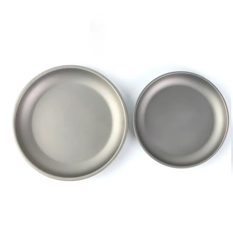 Factory Direct Sale Silvery Grey Plate Hiking Camping Pure Titanium Dining Plate