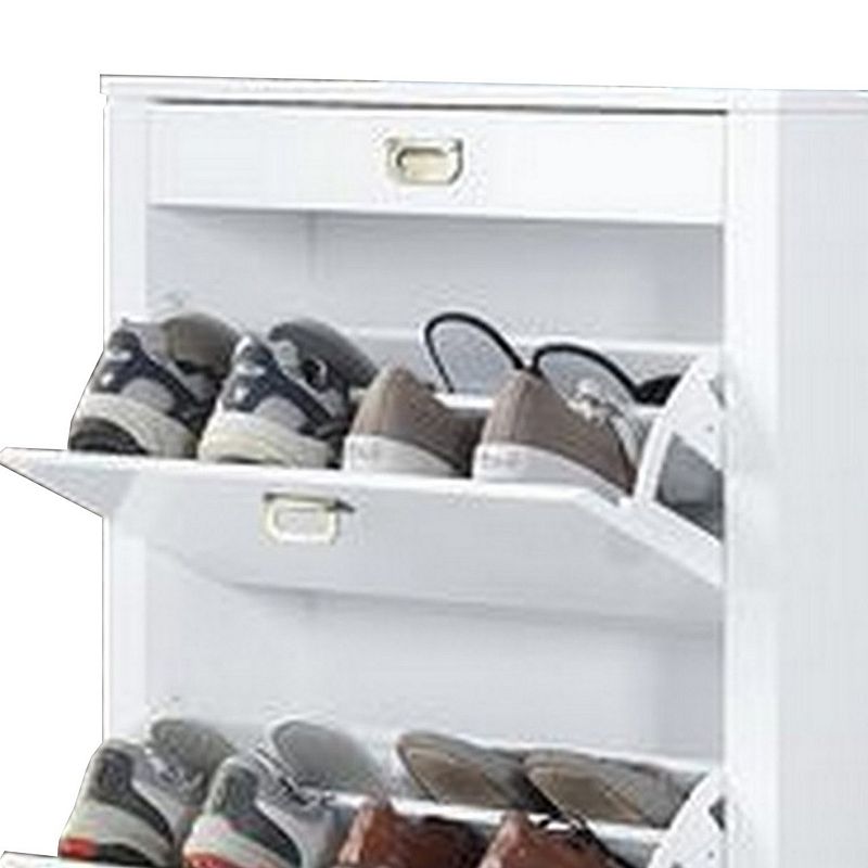 Shoe Cabinet with 3 Drop Down Storage and Wooden Frame， White