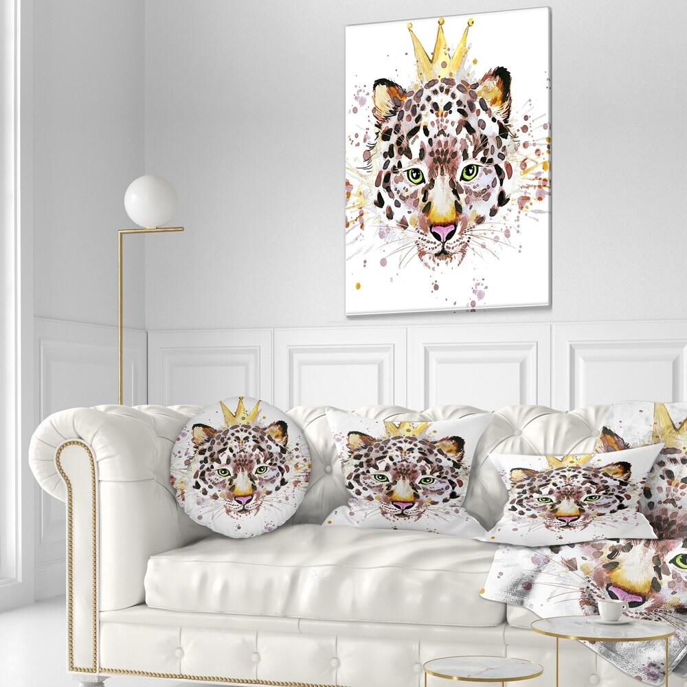 Designart 'Leopard Head with Golden Crown' Contemporary Animal Throw Pillow