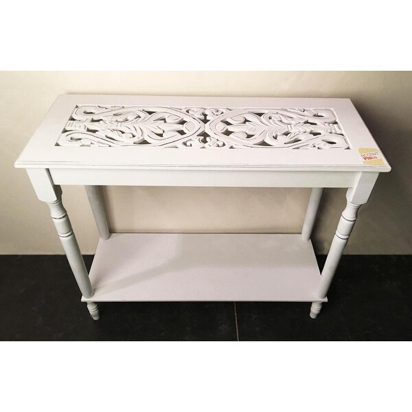 White Wood Carved Table - 35.00