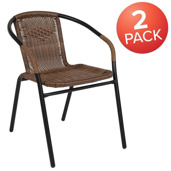 2 Pack Black Rattan Indoor-Outdoor Restaurant Stack Chair