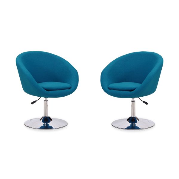 Hopper Swivel Adjustable Height Chair in Blue and Polished Chrome (Set of 2)