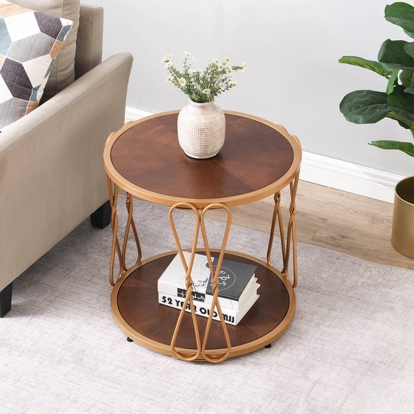 Round Wood Frame Side Table Coffee End Table Antique Black/Gold Living Room Bedroom