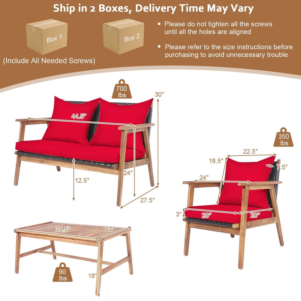 Gymax 8PCS Patio Conversation Set Wood Frame Furniture Set w/ Red   See Details