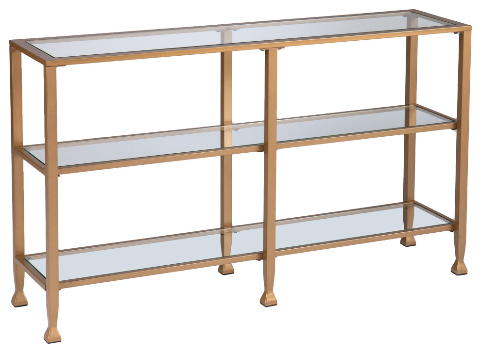 Portgren Narrow Metal Console Table With Glass Shelves  Gold   Contemporary   Console Tables   by SEI  Houzz