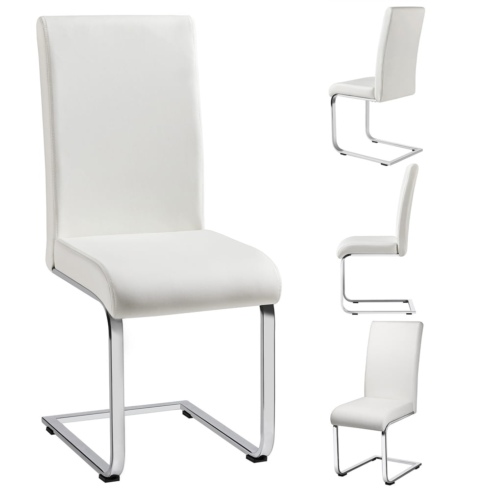 SMILE MART Modern Dining Chairs Upholstered High-Back Dining Chairs PU Leather Kitchen Chairs with Metal Legs， White